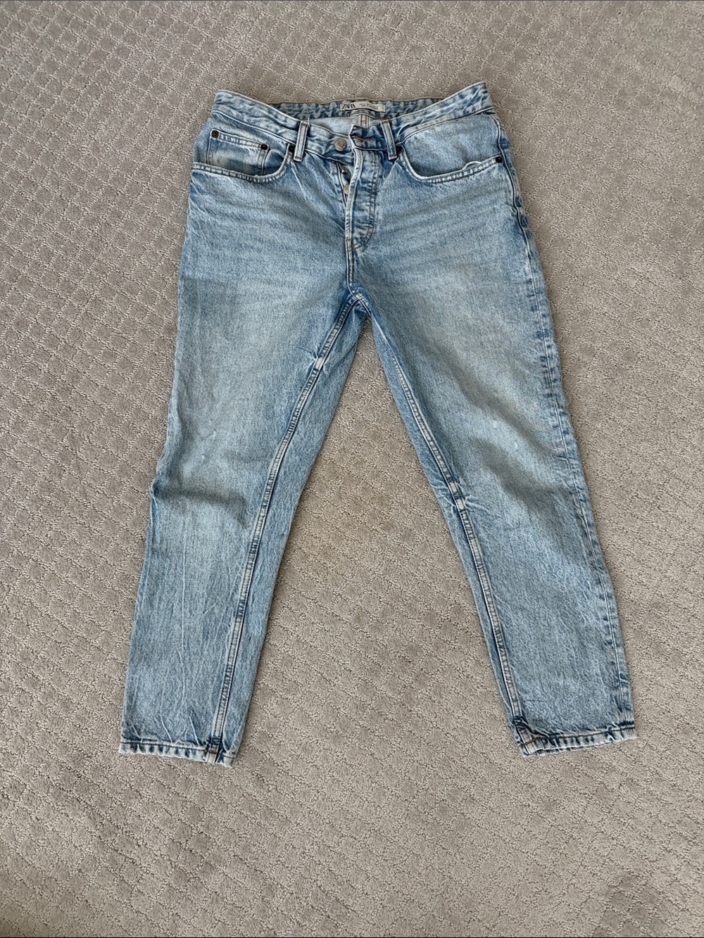 ZARA Faded Light Blue Denim Jeans with Contrast Stitching